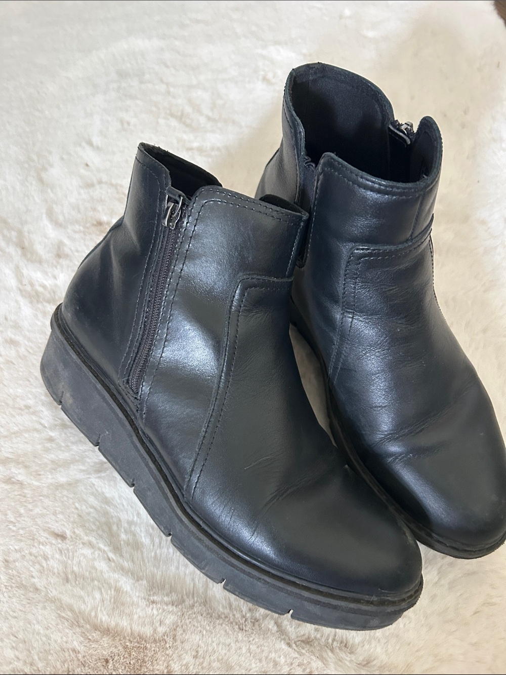 Clarks Black Leather Side-Zip Ankle Booties